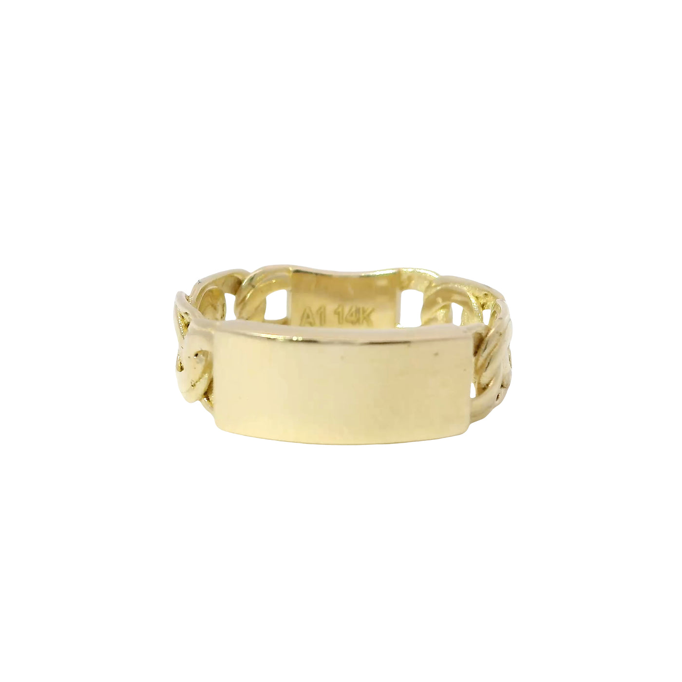 14KT Gold Ring Unisex Mini Plain Name Plate with No Border and Chino Band