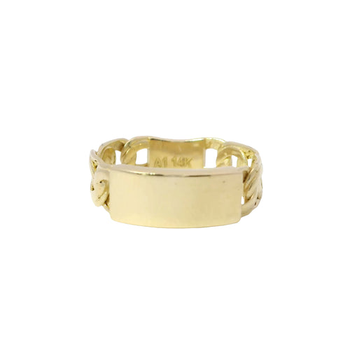 14KT Gold Ring Unisex Mini Plain Name Plate with No Border and Chino Band