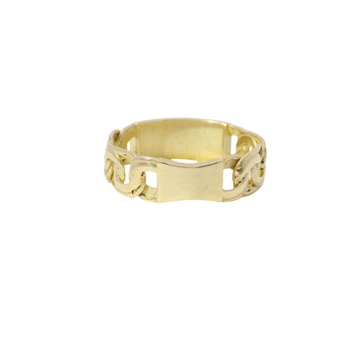 14KT Gold Ring Unisex Mini Plain Name Plate with No Border and Chino Band