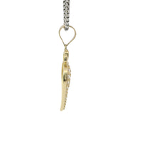 14KT Gold Charm Medium Open White CZ Stones Heart with Three Plain Hearts on Top and Plain Bell