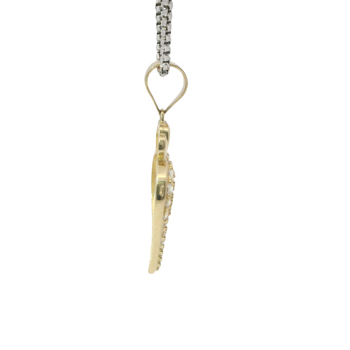 14KT Gold Charm Medium Open White CZ Stones Heart with Three Plain Hearts on Top and Plain Bell