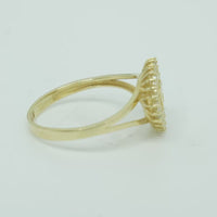 14KT Gold Ring Women's "15" Quinceanera Heart Center Double Row of Round White CZ Stones Border and Plain Shank
