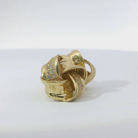 14KT Gold Earrings Medium Four Ribbon Strand White CZ Stones Pinwheel Knot with Plain Borders, Push Back Post, and Butterfly Backs