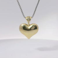 14KT Gold Charm Small Flat Back Puff Heart with White CZ Stones Edge and Bell