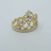 14KT Gold Ring Women's Royal Tiara with Two White CZ Center Top Stones and Six White CZ Side Stones and CZ Stone Band