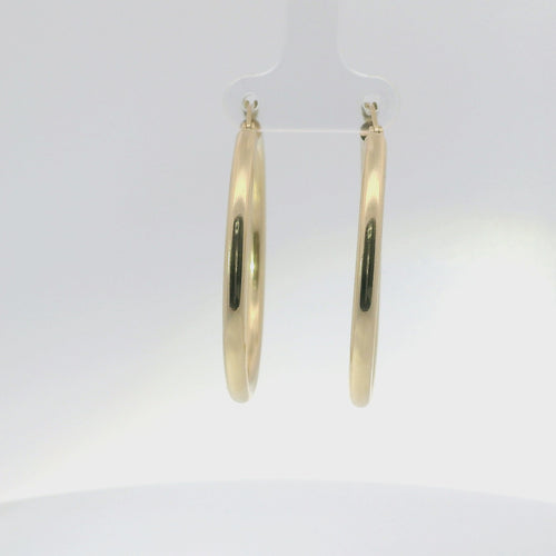 14KT Gold Earrings Hoops Plain 1.5 Inch Hollow Tube 3mm