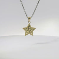 14KT Gold Charm Medium Star Nugget with Beaded Border and Plain Bell