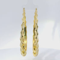 14KT Gold Earrings Crimped Oval Hoops 2.5 Inch Hollow Tube 7mm