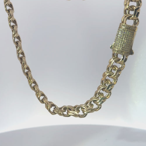 14KT Gold Chain Hollow Chino with White CZ Box Clasp 10mm