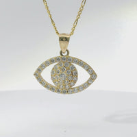 14KT Gold Charm Medium White CZ Stones Evil Eye Outline with Plain Bell