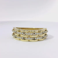 14KT Gold Ring Women's Band Five Row Basket Weave with Double Row of Round White CZ Stones