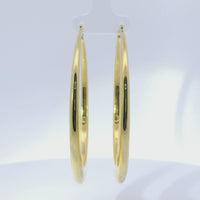 14KT Gold Earrings Plain Oval Hoops 2.5 Inch Hollow Tube 5mm