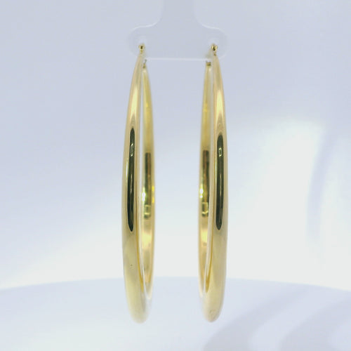 14KT Gold Earrings Plain Oval Hoops 2.5 Inch Hollow Tube 5mm