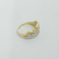 14KT Gold Ring Men's Two Tone Triple Arch Last Supper Single Row White CZ Stones Lower Border