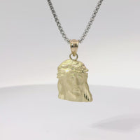 14KT Gold Charm Small Right Facing Jesus Head with Thorn Crown and Plain Bell
