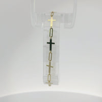 14KT Gold Bracelet Alternating Plain Paperclip Link Cross