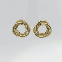 14KT Gold Earrings Medium Round Two Strand Open Center Interlocking Plain Rings with Push Back Post and Butterfly Backs