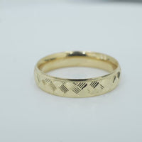 14KT Gold Ring Unisex Solid Parquet Print Plain Border Band