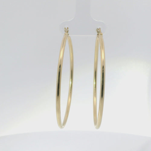 14KT Gold Earrings Hoops Plain 2 Inch Hollow Tube 2mm