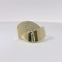 14KT Gold Ring Women's Bypass Plain / White CZ Stone Swirl
