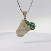 14KT Gold Charm Large 3D Double Cup Green Lean Flat Back with White CZ Cup and Bell