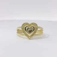 14KT Gold Ring Women's Plain Puff Heart with Greek Border and Plain Split Band
