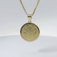 14KT Gold Charm Medium Myan Calander Coin with Diamond Cut Edge and Plain Bell