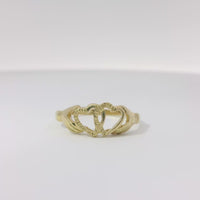14KT Gold Ring Women's Hands Holding Double Open Heart Band