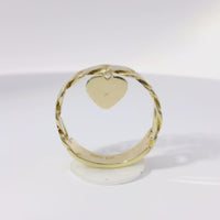 14KT Gold Ring Women's Plain Cuban Link with Dangling Heart Band