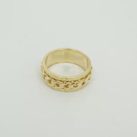 14KT Gold Ring Men's Band Mini Cuban Link Spinner Greek Border