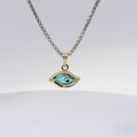 14KT Gold Charm Small 3D Turquoise Evil Eye with Plain Bell