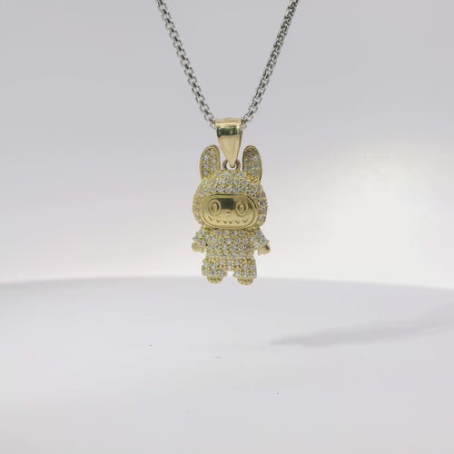 14KT Gold Charm Small 3D White CZ Stones LaBuBu with Plain Bell