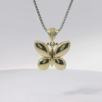 14KT Gold Charm Small 3D Puff Butterfly with Flat Back White CZ Stones Edge and Bell
