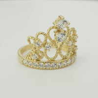 14KT Gold Ring Women's Quincenaera "15" Tall Infinity Loop Tiara 8 White CZ Stones with White CZ Stones Band