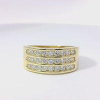 14KT Gold Ring Women's Three Row Channel Set White CZ Stone Band