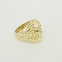 14KT Gold Ring Men's Grim Reaper with Green CZ Stones Eyes