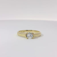 14KT Gold Ring Women's Half Halo White CZ Stone Solitaire Plain Band