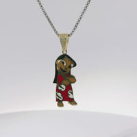 14KT Gold Charm Medium Enamel Lilo with White CZ Stones Bell