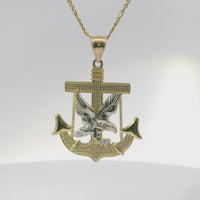 14KT Gold Charm Large Two Tone Eagle Anchor with Plain Bell