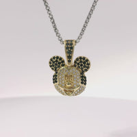 14KT Gold Charm Mickey Mouse Head with White CZ Stone Face Black CZ Ears and Bell
