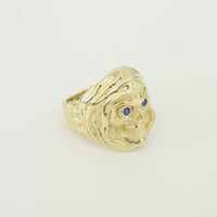 14KT Gold Ring Men's Grim Reaper with Blue CZ Stones Eyes