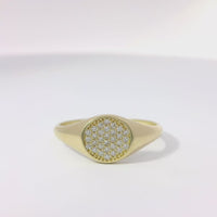 14KT Gold Ring Women's Flat Round White CZ Stone Cluster Center and Plain Band