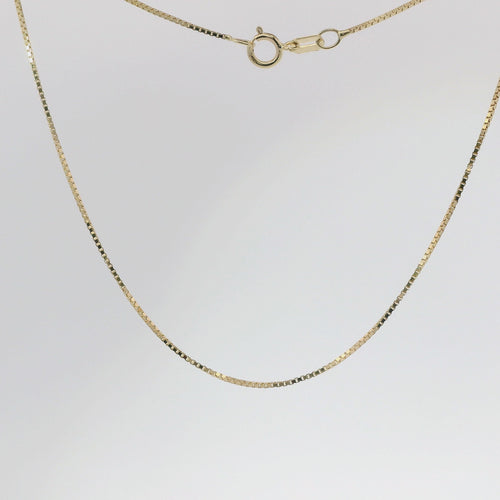 14KT Gold Solid Thin Chain Disco Box Link with Pinwheel Clasp .8mm