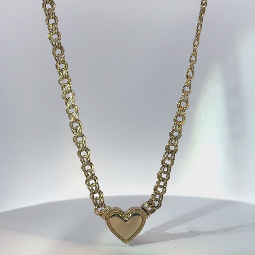 14KT Gold Chain Greek Chino Heart White CZ Double Box with Diamond Outline on Clasp 6mm