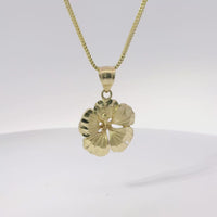 14KT Gold Charm Large Hibiscus Flower with Diamond Cut Edges and Plain Bell