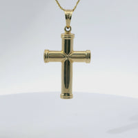 14KT Gold Charm Medium Crossed Center Cross with Plain Bell