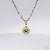 14KT Gold Charm Small 3D Round Turquoise Evil Eye with Plain Bell