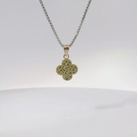 14KT Gold Charm Small Clover Nugget with Beaded Border and Plain Bell
