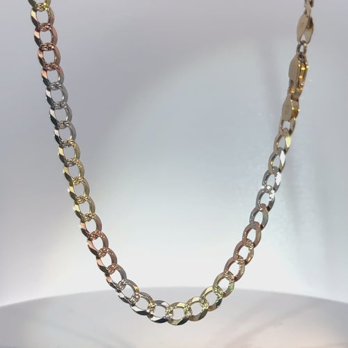 14KT Gold Chain Solid Tri Tone Curb 7mm