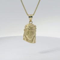 14KT Gold Charm Small Diamond Cut Slant Bottom Jesus Head Front Portrait with Plain Bell